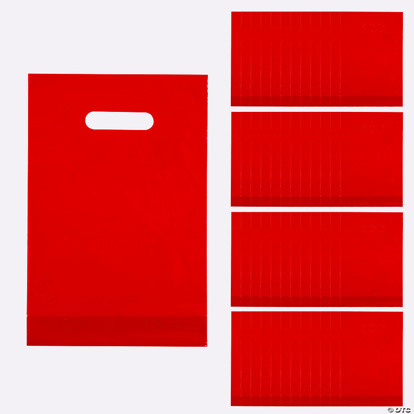 8 1/2" x 12" Bulk 50 Pc. Bright Red Plastic Goody Bags with Handles Image
