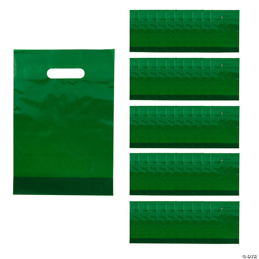 8 1/2" x 12" Bulk 50 Pc. Green Plastic Goody Bags with Handles Image
