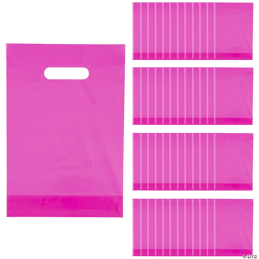 8 1/2" x 12" Bulk 50 Pc. Neon Pink Plastic Goody Bags Image
