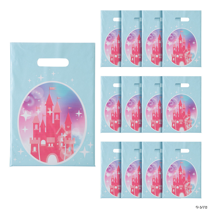 8 1/2" x 12" Pink Princess Party Castle Plastic Treat Bags - 12 Pc. Image