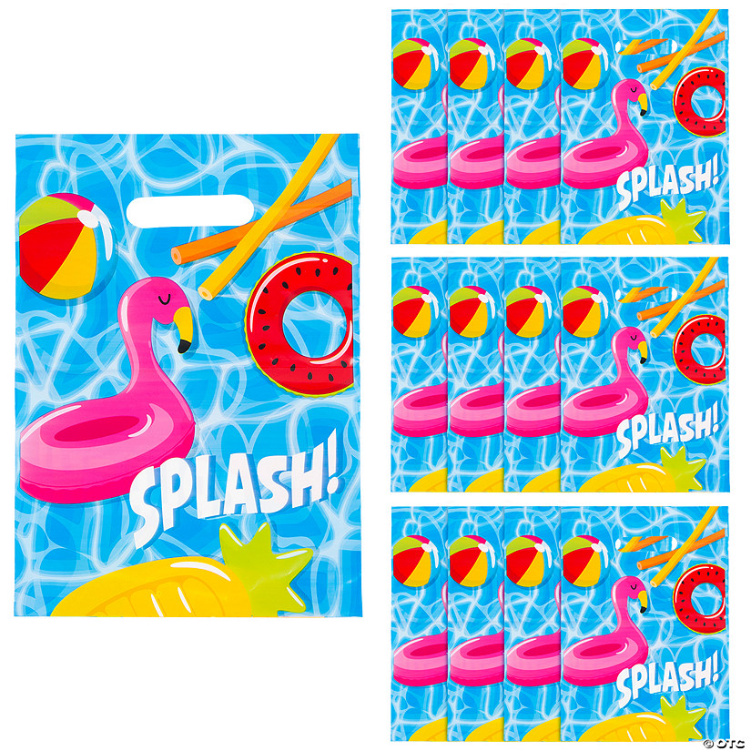 8 1/2 x 12 Pool Party Plastic Goody Bags - 12 Pc.