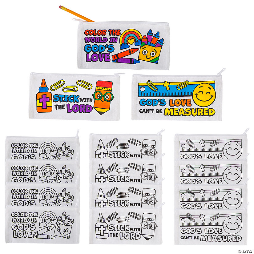 8 1/2&quot; x 4&quot; Religious Color Your Own Polyester Pencil Cases &amp;#8211; 12 Pc.  Image
