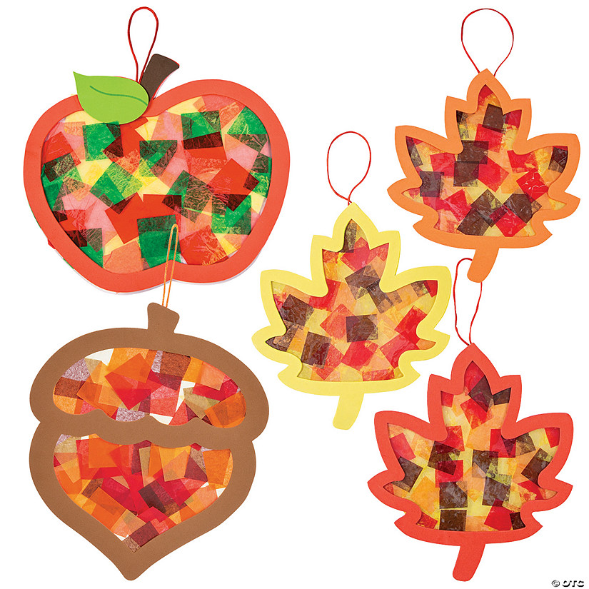 8 1/4&quot; - 9 1/2&quot; Fall Tissue Paper Sign Craft Kit Assortment - Makes 36 Image