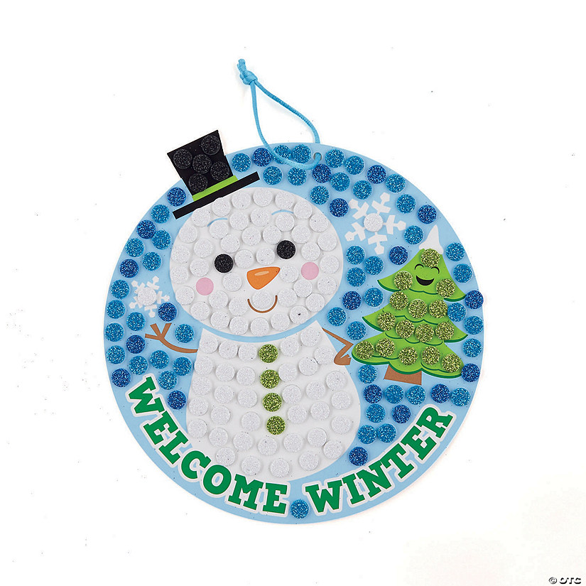 8 1/4" Snowman Welcome Winter Glitter Mosaic Sign Foam Craft Kit- Makes 12 Image