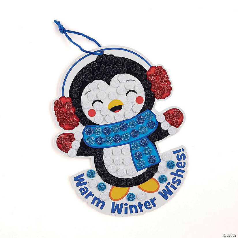 8 1/4" Winter Penguin Warm Winter Wishes Glitter Mosaic Foam Craft Kit- Makes 12 Image