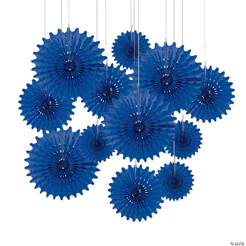 8" - 10" Blue Hanging Tissue Paper Fan Decorations - 12 Pc. Image