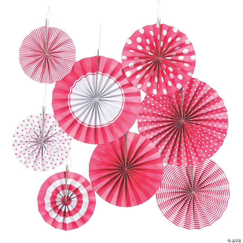 8" - 10" Candy Pink Hanging Paper Fan Assortment - 8 Pc. Image