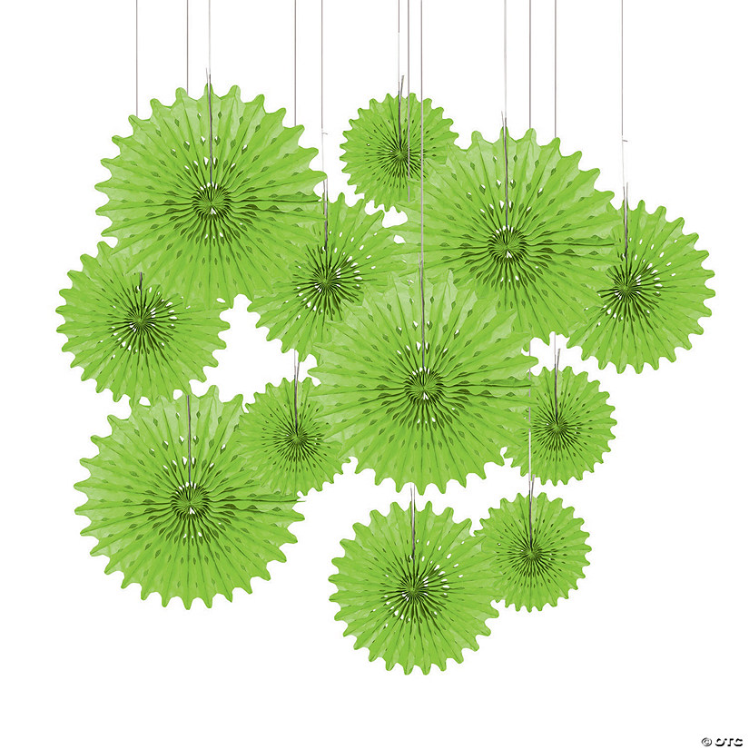 8" - 10" Lime Green Hanging Tissue Paper Fans - 12 Pc. Image