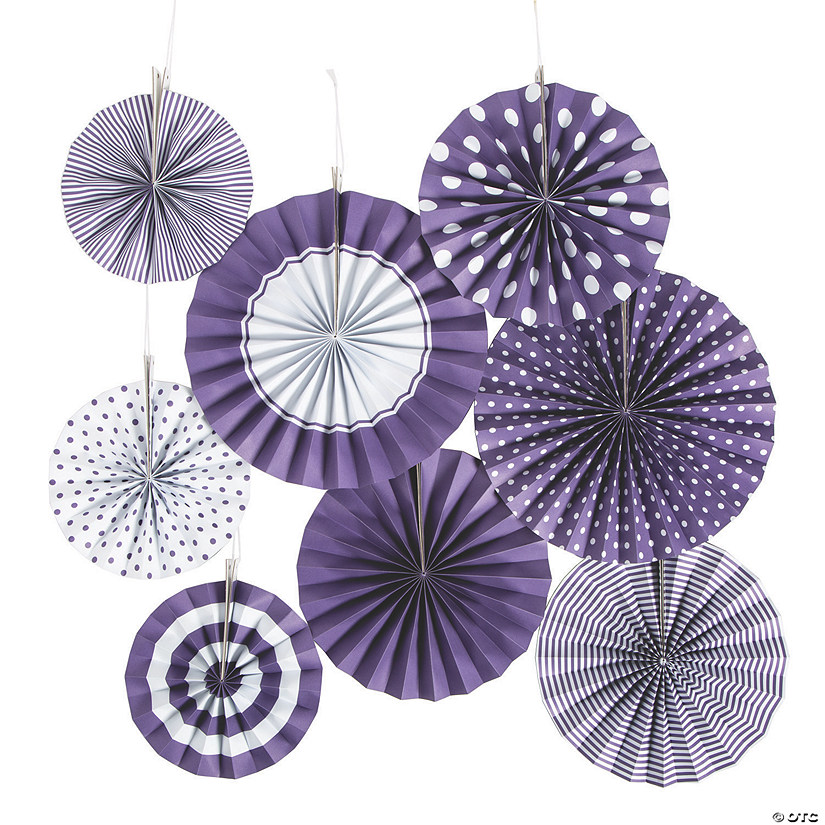 8" - 10" Purple Hanging Paper Fan Assortment - 8 Pc. Image