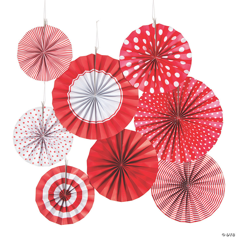 8" - 10" Red Hanging Paper Fan Assortment - 8 Pc. Image