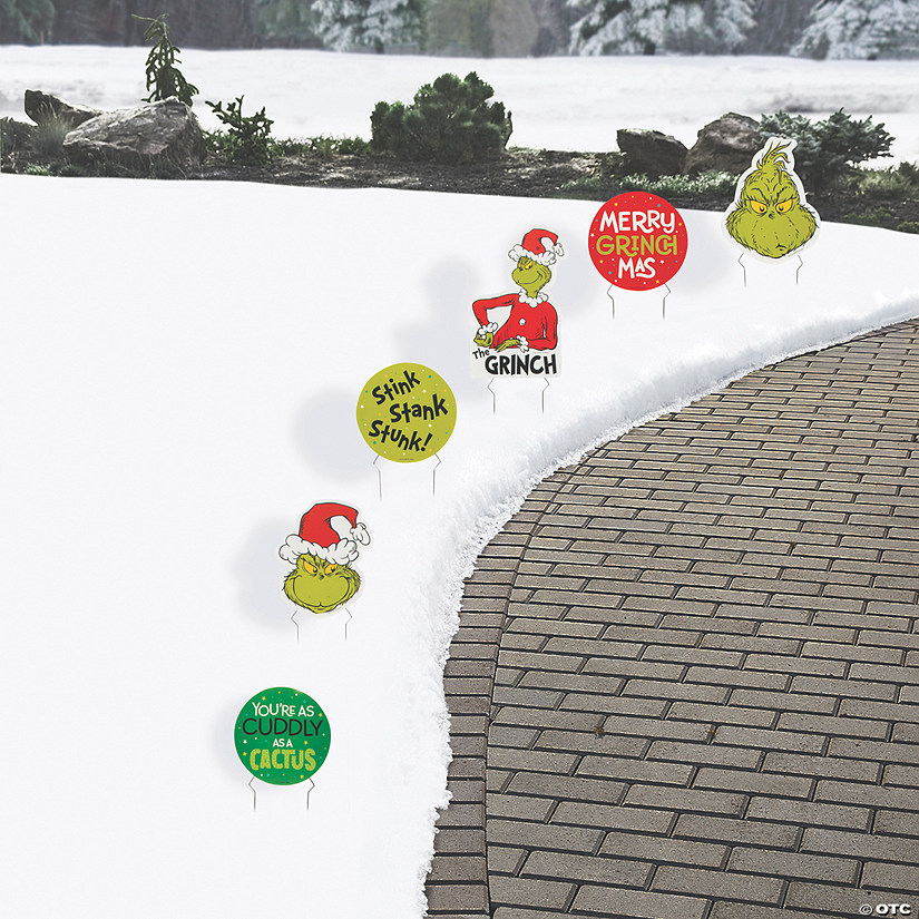 8" - 12-1/2" Dr. Seuss&#8482; The Grinch Merry Grinchmas Yard Signs - 6 Pc. Image