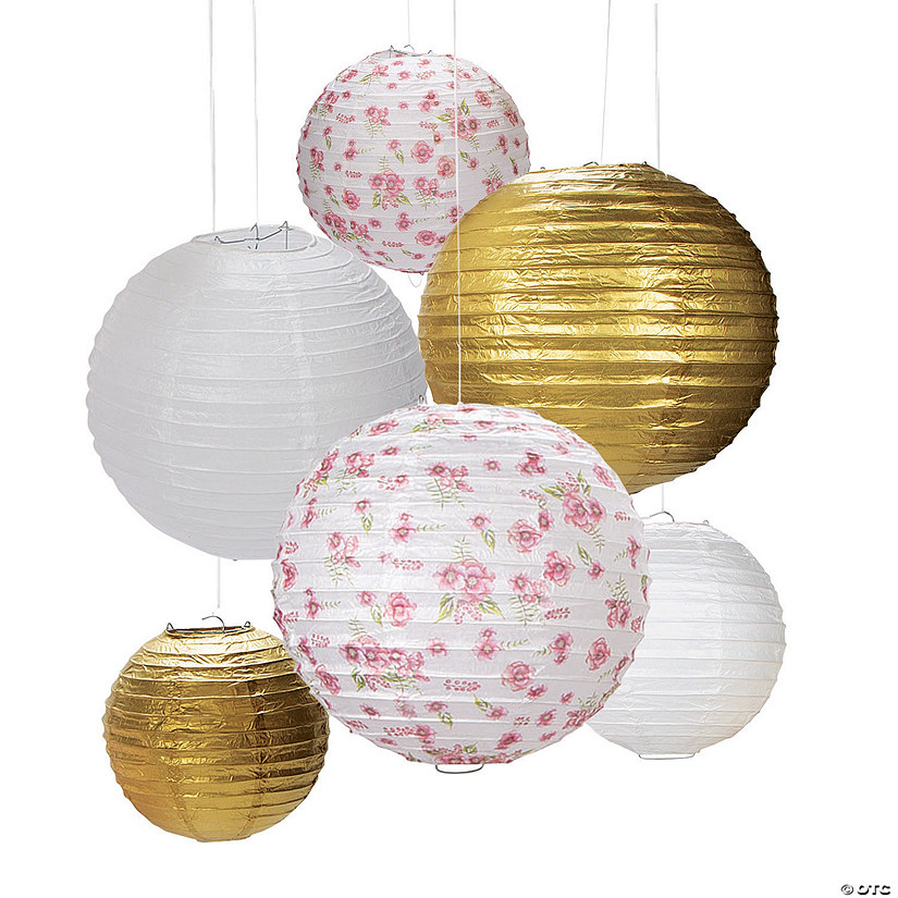 8" - 12" Butterfly Floral Hanging Paper Lanterns - 6 Pc. Image