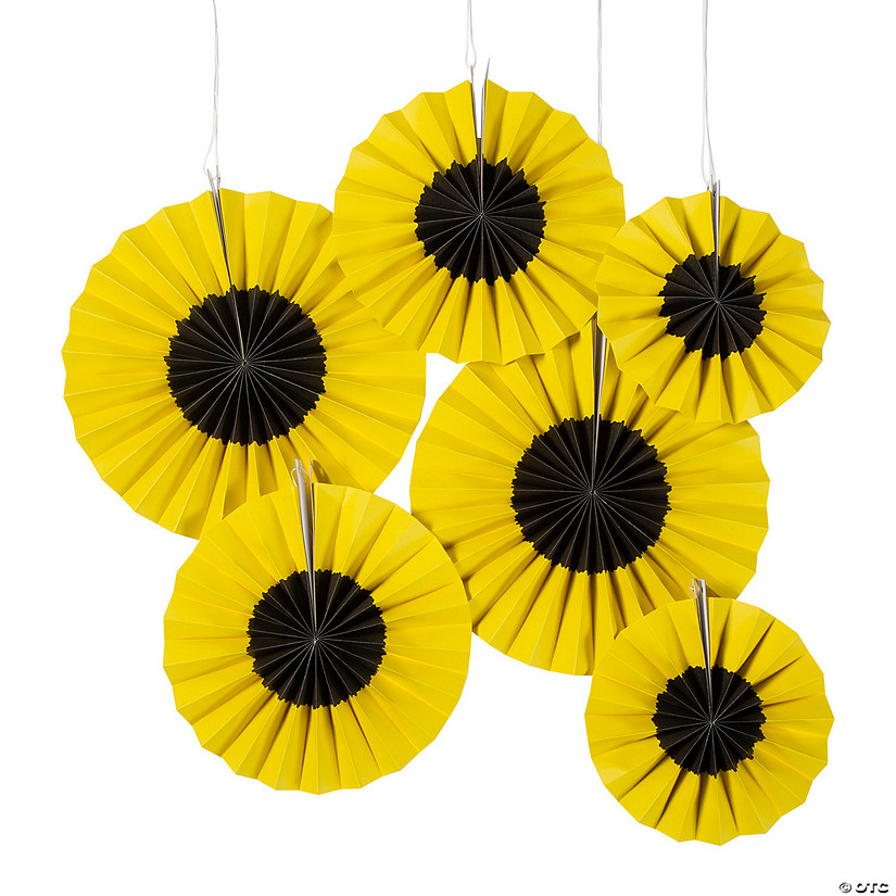 8" - 12" Sunflower Hanging Paper Fans - 6 Pc. Image