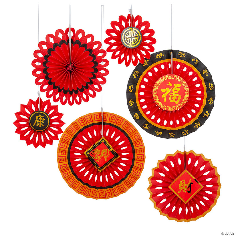 8" - 14" Chinese New Year Hanging Fans - 6 Pc. Image