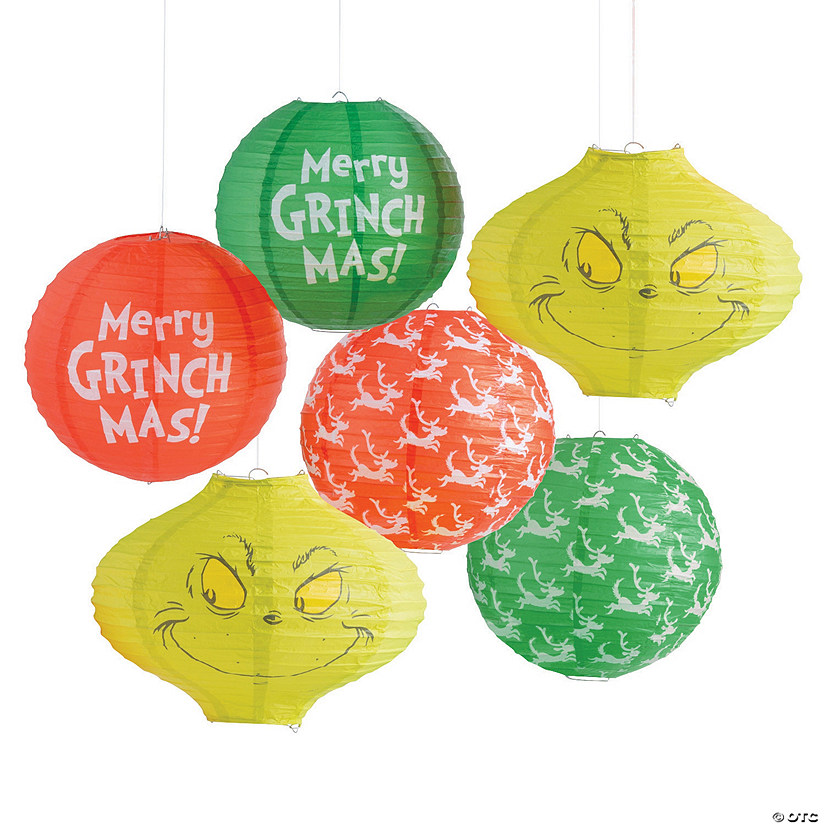 8" - 15" Dr. Seuss&#8482; The Grinch Hanging Paper Lanterns - 6 Pc. Image