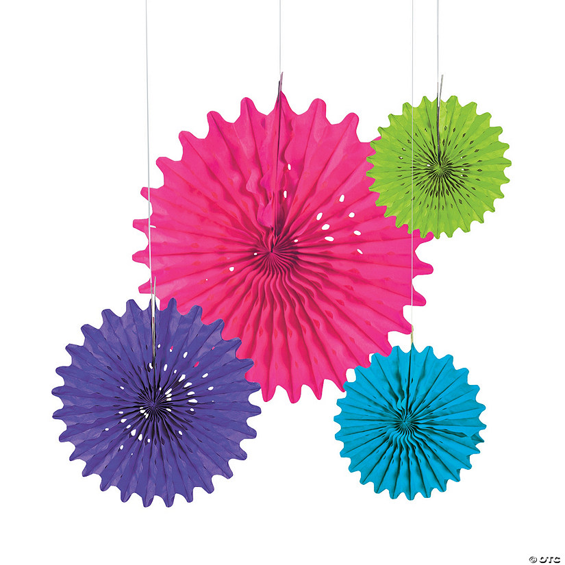 8" - 16" Bright Hanging Paper Fans - 12 Pc. Image