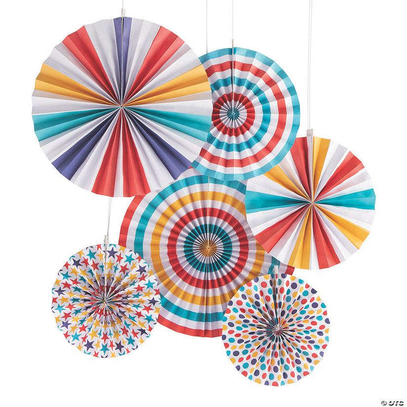8" - 16" Carnival Hanging Paper Fans - 6 Pc. Image