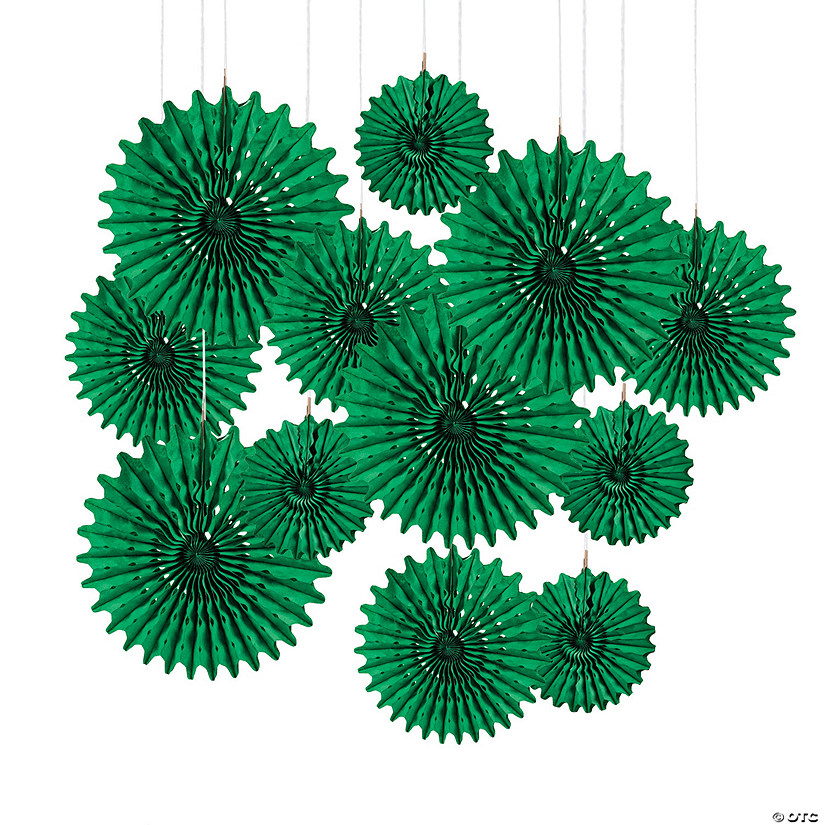 8" - 16" Green Tissue Hanging Paper Fans - 12 Pc. Image