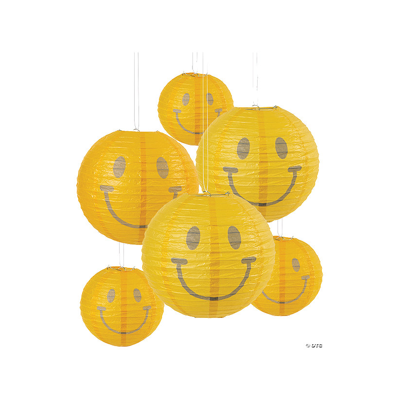 8" - 16" Groovy Smiley Face Hanging Paper Lanterns - 6 Pc. Image