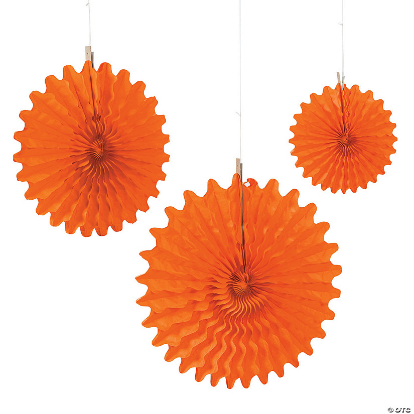 8" - 16" Orange Hanging Paper Fans - 12 Pc. Image