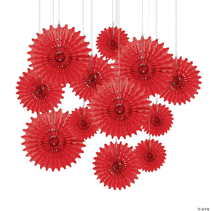 8" - 16" Red Hanging Paper Fans - 12 Pc. Image