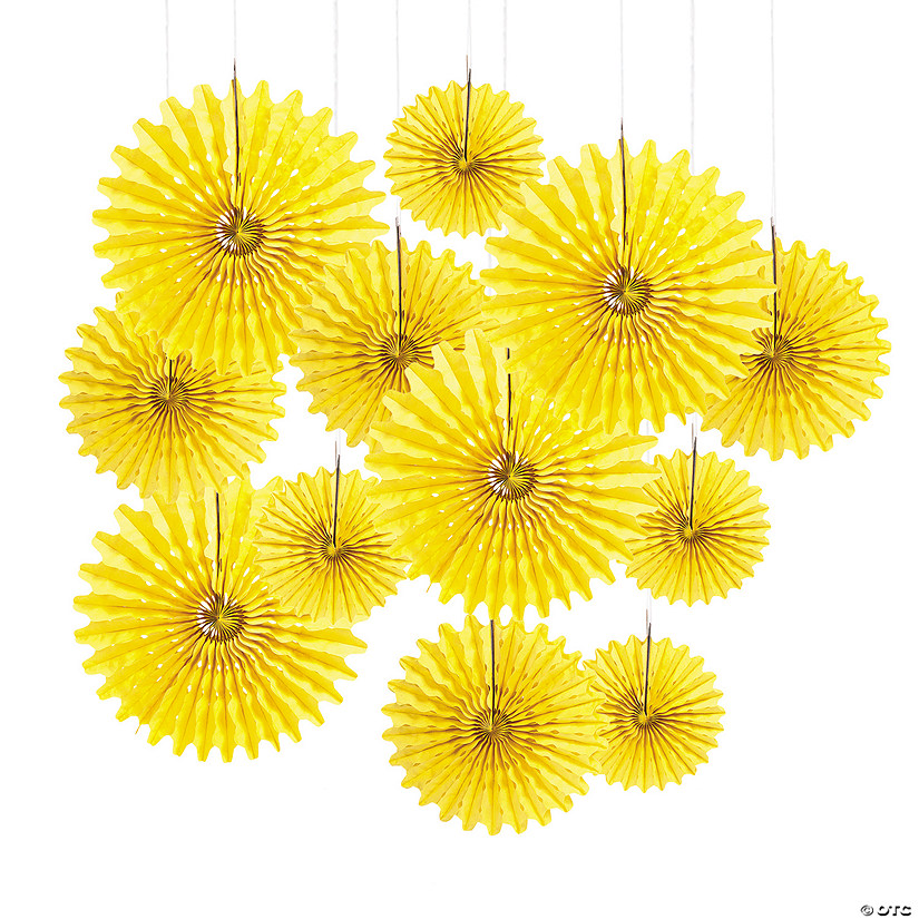 8" - 16" Yellow Hanging Paper Fans - 12 Pc. Image