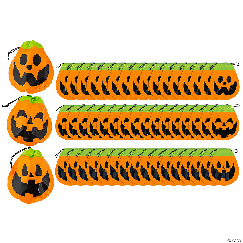 8 3/4" Bulk 72 Pc. Halloween Pumpkin Plastic Goody Bags Image