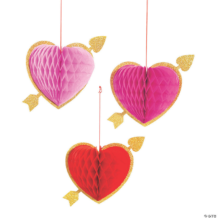 8 3/4" Valentine Hearts Honeycomb Ceiling Decorations - 3 Pc. Image