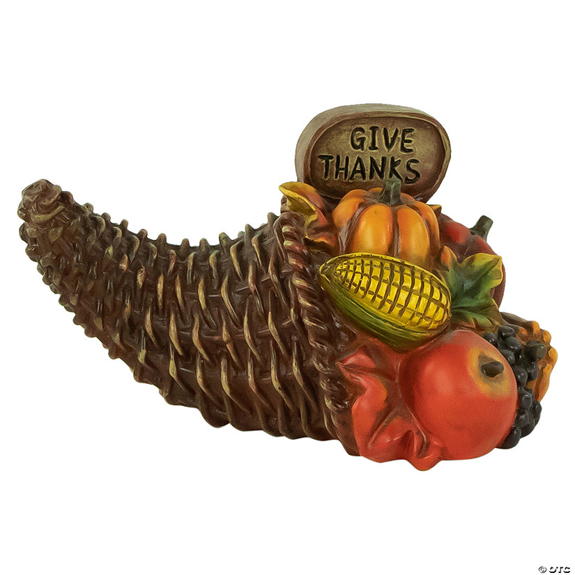 8.5" Fall Harvest "Give Thanks" Cornucopia Decoration Image