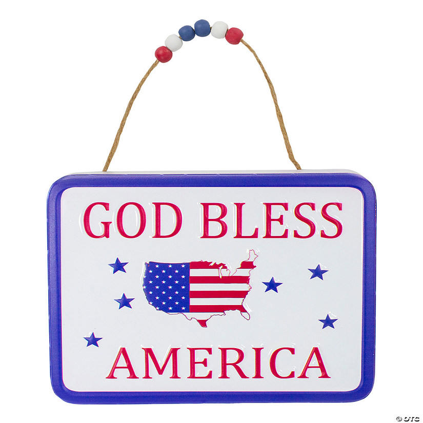 8.75" Metal Patriotic "GOD BLESS AMERICA" Sign with Stars Wall Decor Image