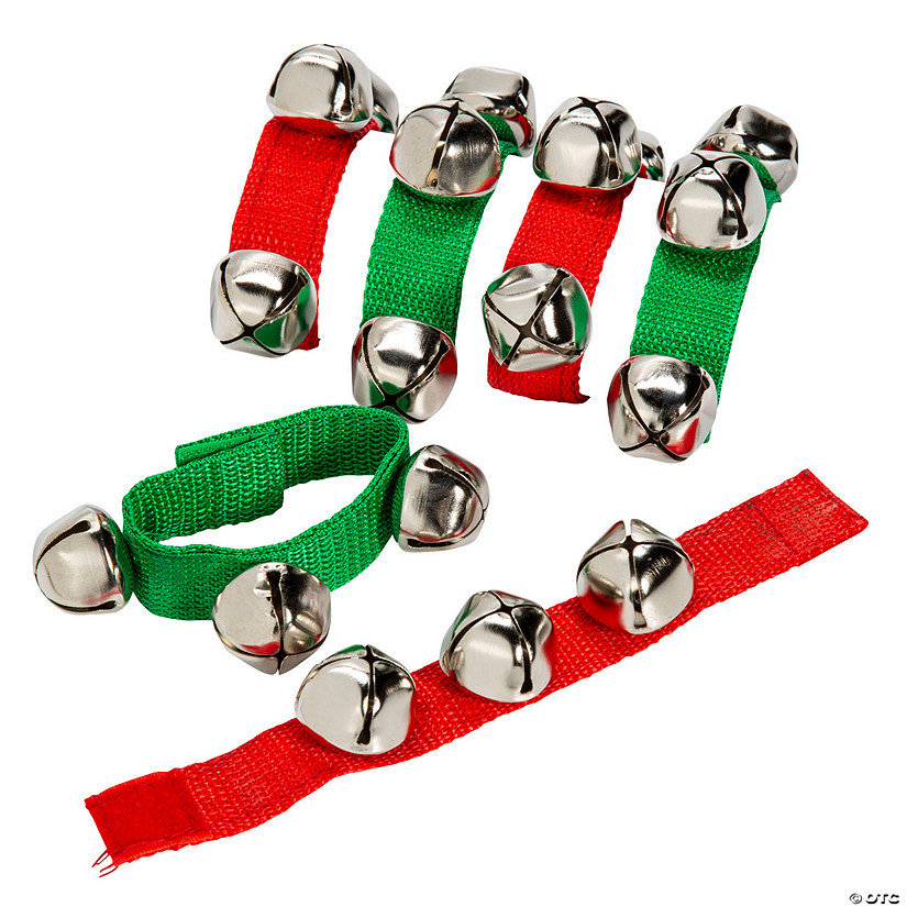 8" - 8 1/4" Jingle Bell Red & Green Nylon Christmas Bracelets - 12 Pc. Image