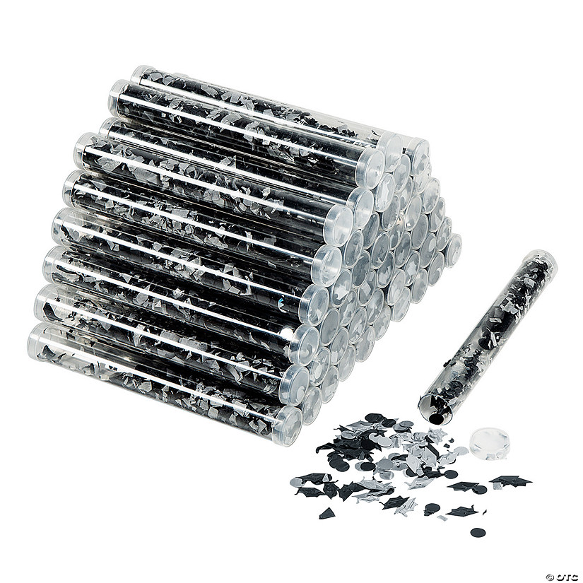 8" Bulk  48 Pc. Graduation Black & Silver Foil Confetti Wands Image