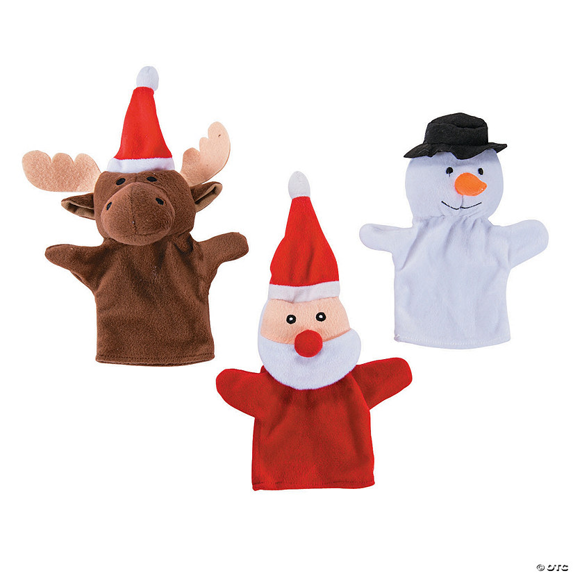 8" Christmas Santa, Snowman & Reindeer Stuffed Hand Puppets - 12 Pc. Image