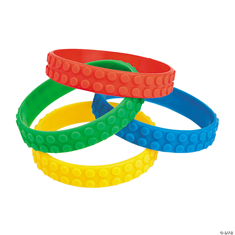 8&quot; Color Brick Building Block Party Rubber Bracelets - 12 Pc. Image