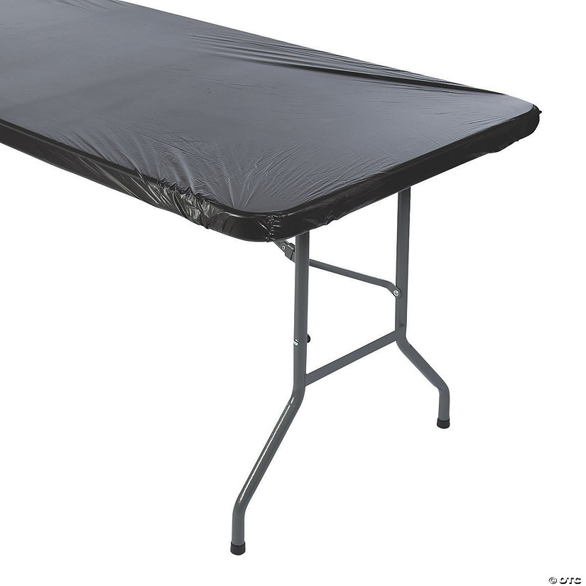 8 Ft. Black Fitted Rectangle Disposable Plastic Tablecloth Image