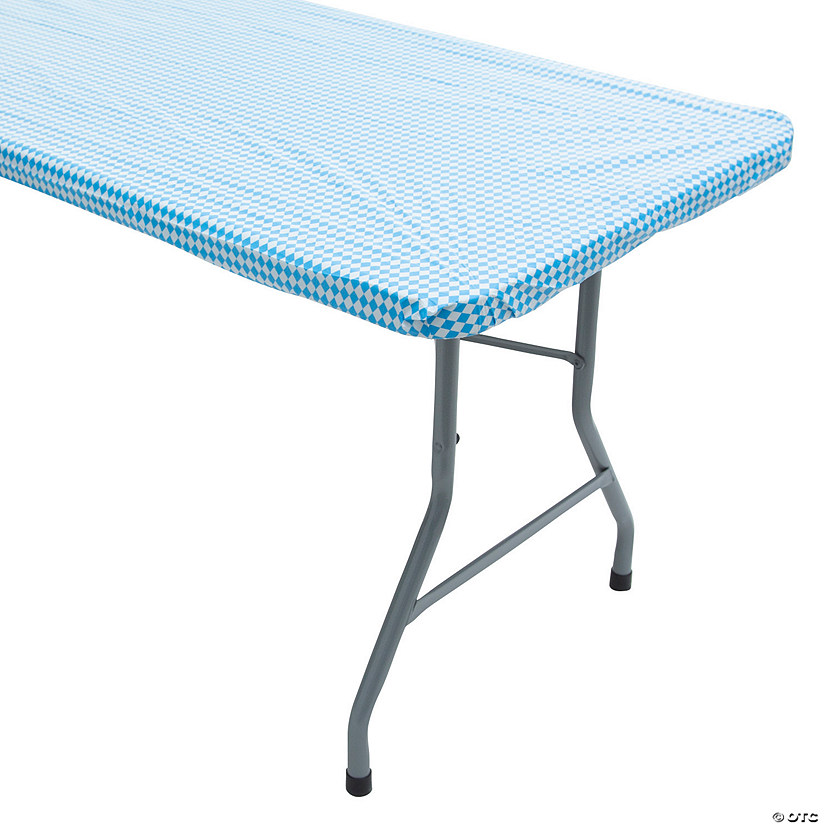 8 Ft. Blue &amp; White Argyle Fitted Rectangle Disposable Plastic Tablecloth Image