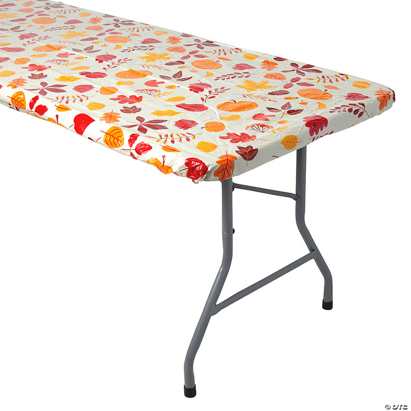 8 Ft. Fall Fitted Rectangular Plastic Disposable Tablecloth Image
