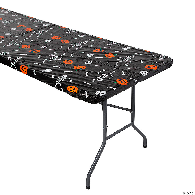 8 Ft. Halloween Jack-O'-Lanterns &amp; Bones Fitted Plastic Tablecloth Image