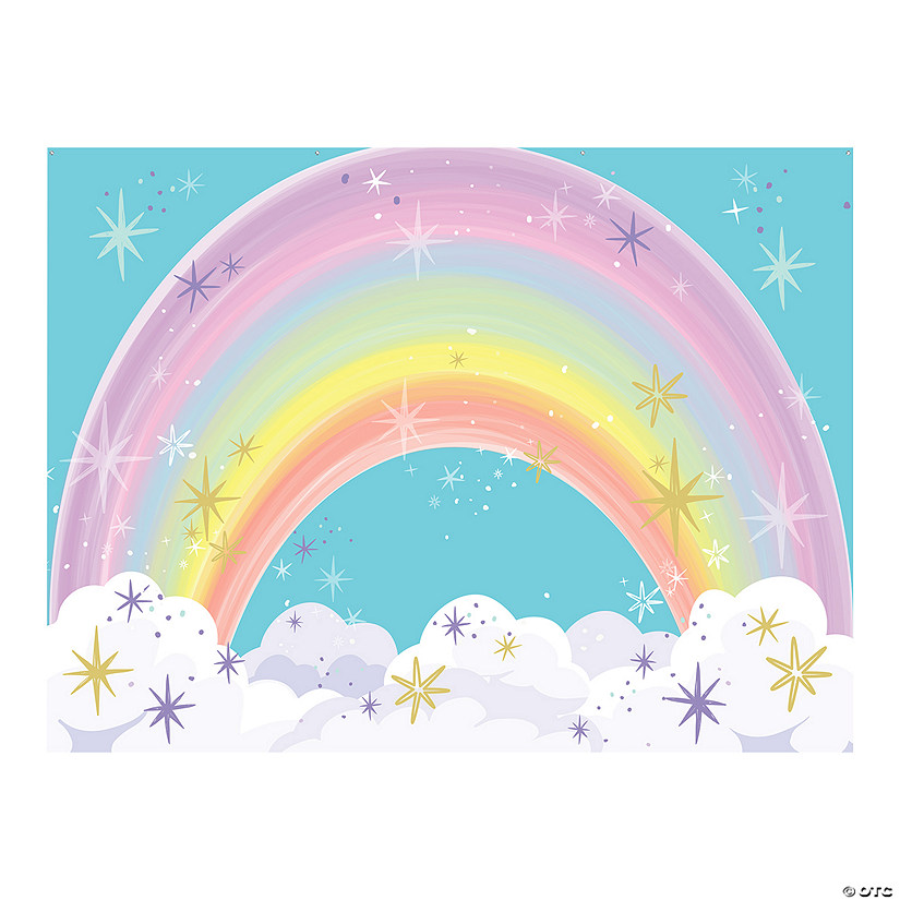 8 Ft. x 6 Ft. Pastel Rainbow with Clouds Polyester Backdrop Image