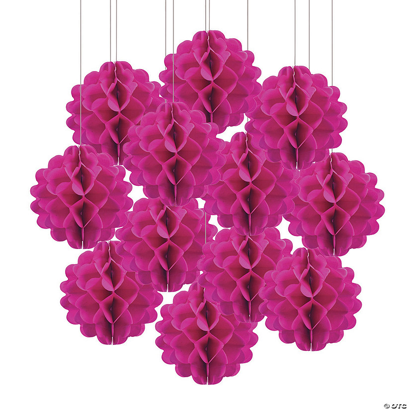 8" Hot Pink Hanging Tissue Paper Balls  - 12 Pc. Image