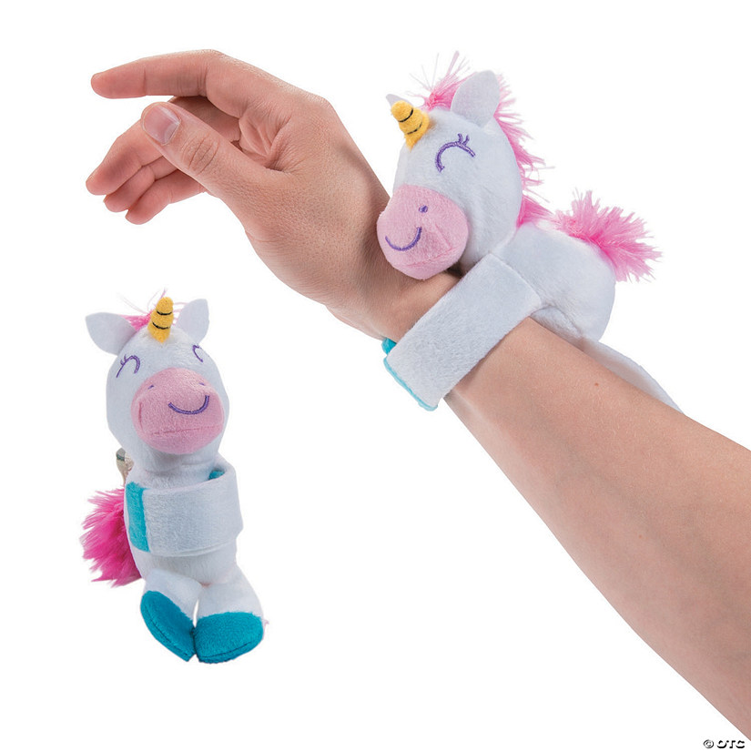 8" Hugging Magical White Unicorn Stuffed Slap Bracelets - 12 Pc. Image
