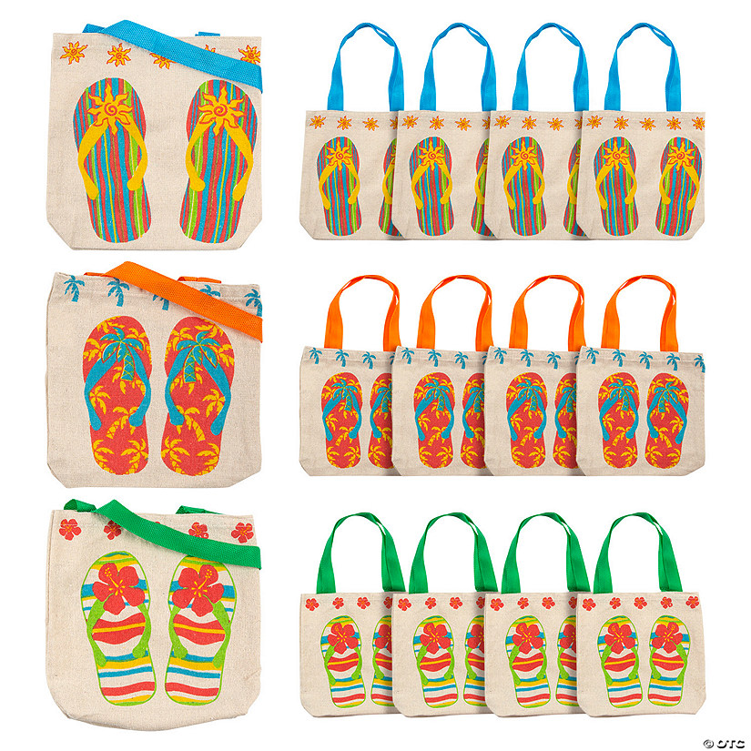 8" Mini Flip Flop Canvas Tote Bags - 12 Pc. Image