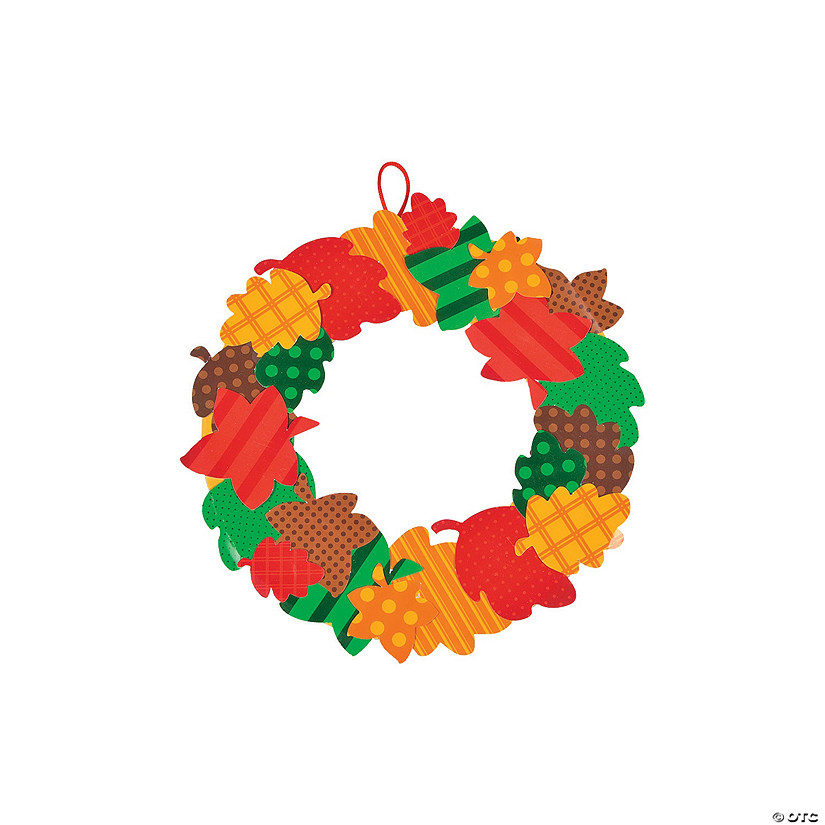 8" Multicolor Fall Leaves Paper Wreath Craft Kit &amp;#8211; Makes 12 Image