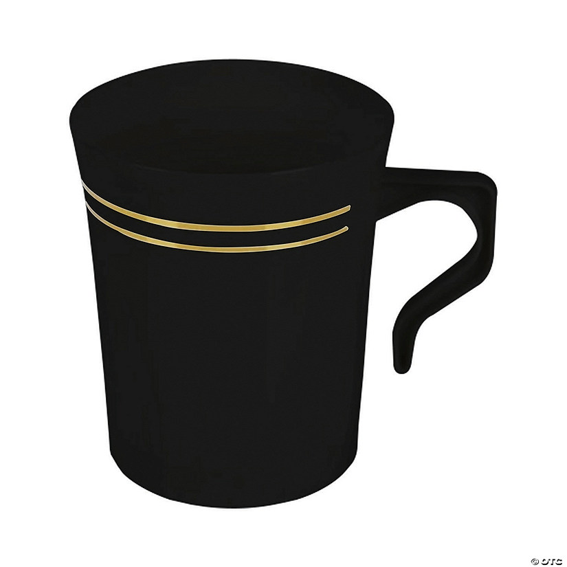 8 oz. Black with Gold Edge Rim Round Plastic Coffee Mugs (120 Mugs) Image