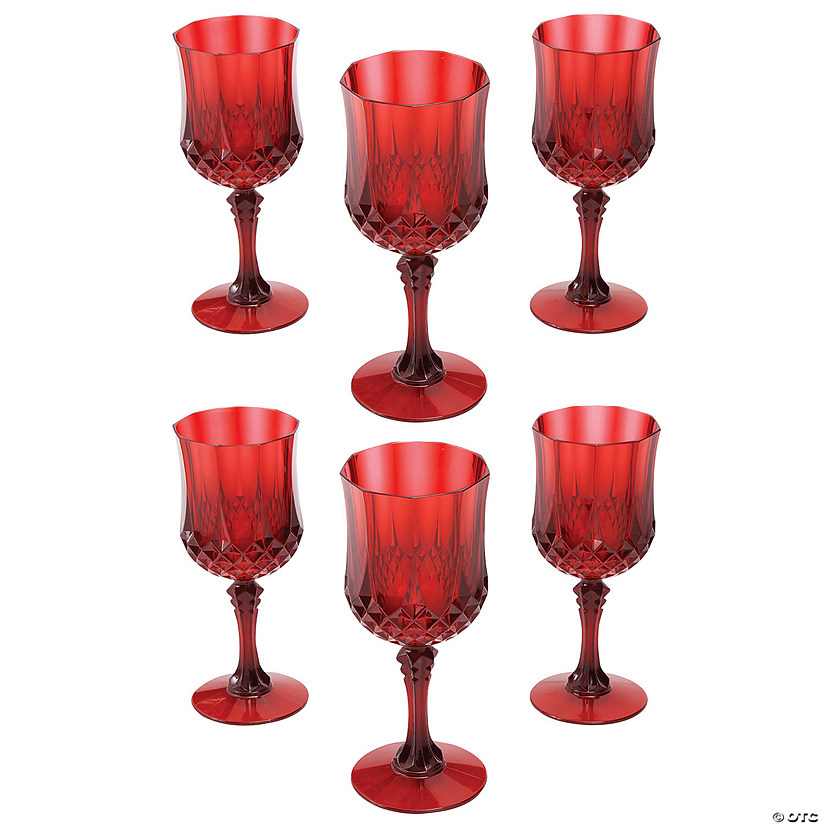 8 oz. Bulk 48 Ct. Christmas Red Patterned Plastic Wine Glasses Image