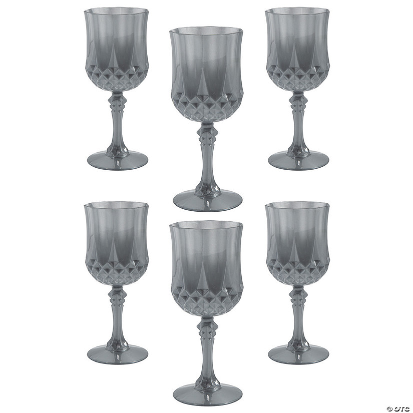 8 oz. Bulk 48 Ct. Silver Patterned Plastic Wine Glasses Image