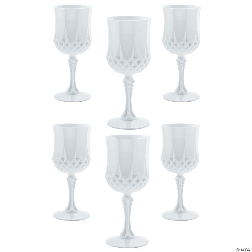 8 oz. Bulk 48 Ct. White Patterned Plastic Wine Glasses Image