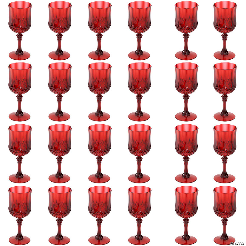 8 oz. Christmas Red Patterned Plastic Wine Glasses - 24 Ct. Image