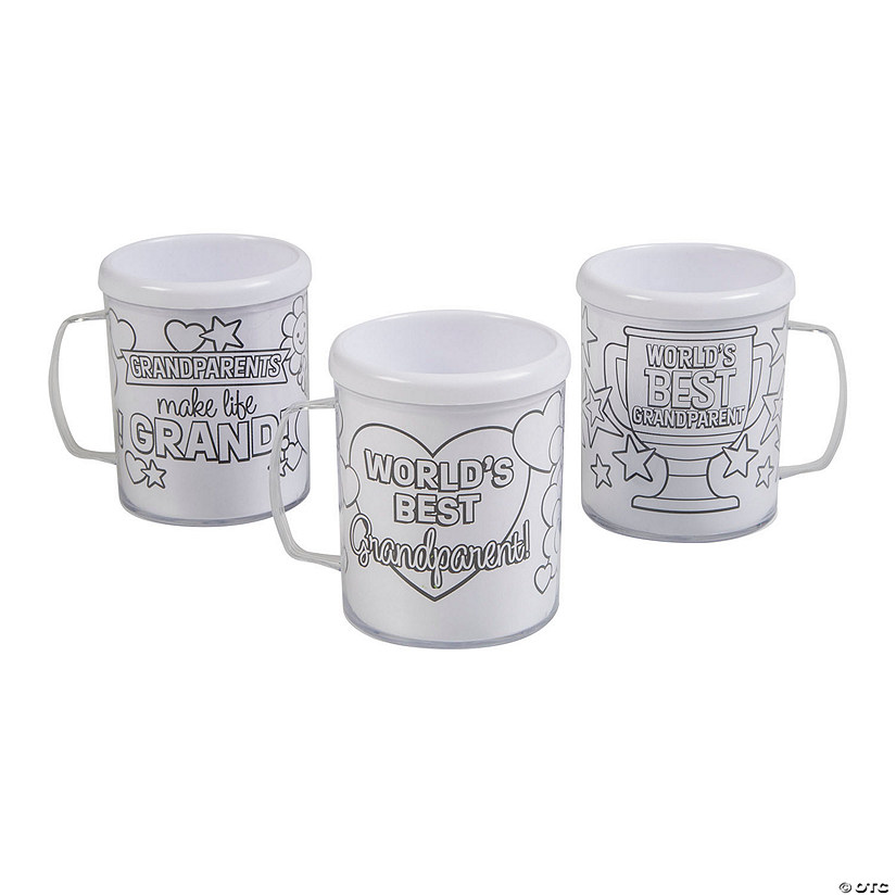 8 oz. Color Your Own Grandparent&#8217;s Day BPA-Free Plastic Mugs - 12 Ct. Image