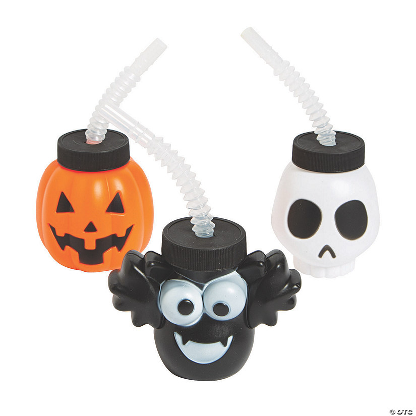 8 oz. Halloween Character Reusable BPA-Free Plastic Cups with Lids & Straws - 12 Ct. Image